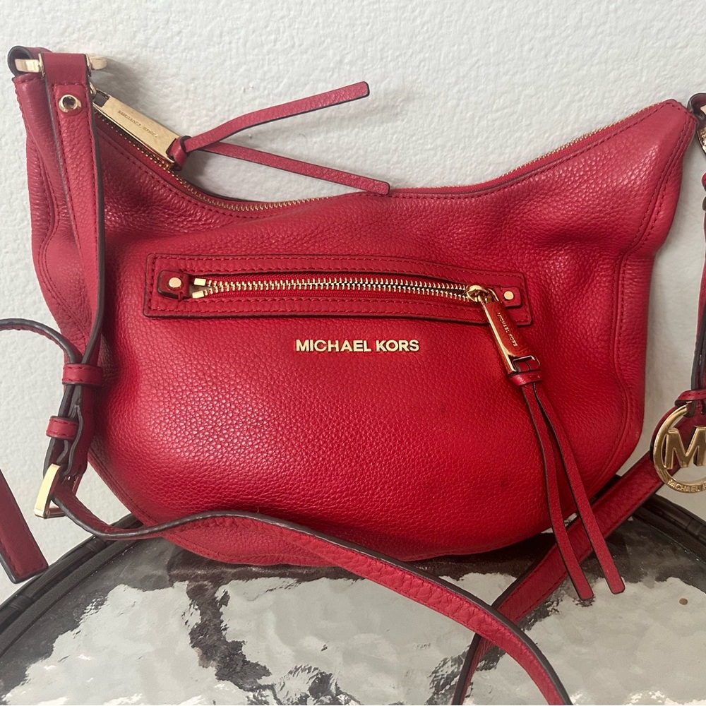 Red Michael Kors hobo purse vintage supple leather